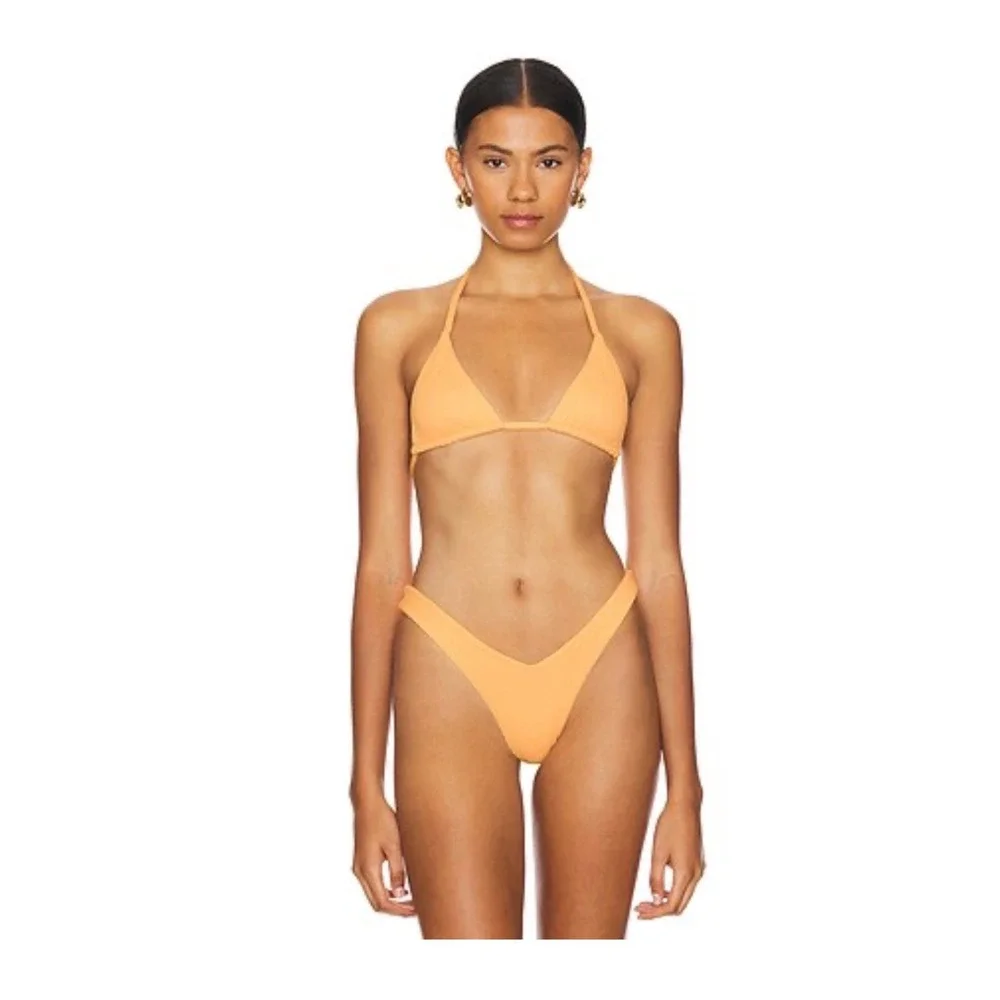 Kulani Kinis Mango Ribbed Triangle Bikini Set High Cut Cheeky Medium Womens